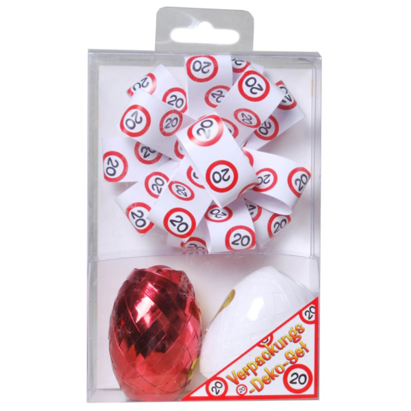 Udo Schmidt Verpackungs-Deko-Set 20 3-tlg Schleife und Geschenkband rot weiß zum 20 Geburtstag